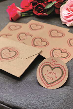 Sevgililer Günü Etiket Kraft Sticker  - Happy Valentine's Day - Kalp Etiket -Love Sticker -T880