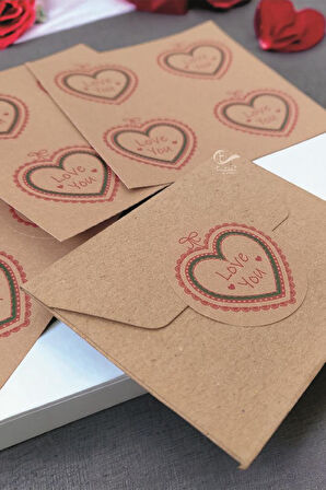 Sevgililer Günü Etiket Kraft Sticker  - Happy Valentine's Day - Kalp Etiket -Love Sticker -T880