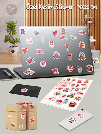 Sevgililer Günü, Kalp,Aşk Temalı Sticker Seti 24 Adet Etiket Çıkartma Laptop,Telefon,Tablet Sticker -T882