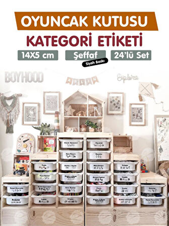Oyuncak Dolabı Kutusu Kategori Etiketi Türkçe, Organizer Etiketi Şeffaf Etiket Düzenleme Organizer Siyah-T942