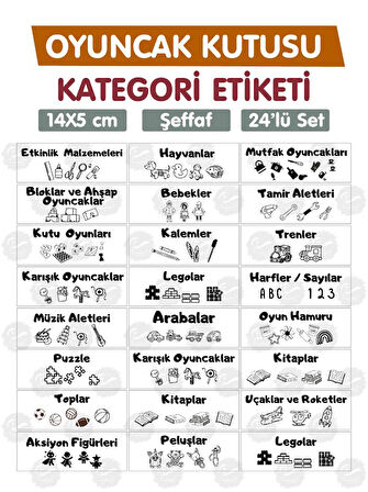 Oyuncak Dolabı Kutusu Kategori Etiketi Türkçe, Organizer Etiketi Şeffaf Etiket Düzenleme Organizer Siyah-T942