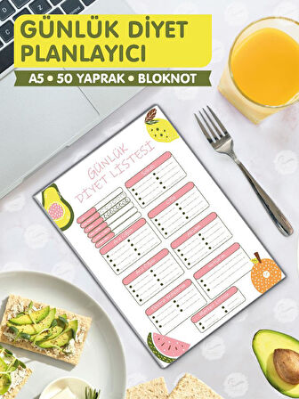 Günlük Diyet Planlayıcı Bloknot , Market Listesi , Planlayıcı Defter (A5 15X21) 50 Syf.  Planner-T965