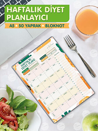 Haftalık Diyet Planlayıcı Bloknot , Market Listesi , Planlayıcı Defter (A5 15X21) 50 Syf.  Planner-T966
