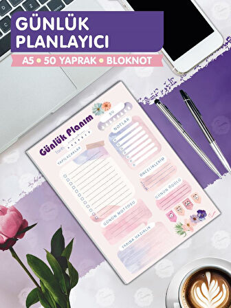Günlük Planlayıcı Planner 50 Yaprak - Planlayıcı Defter Bloknot To do list (A5 15X21) 50 Syf.-T967