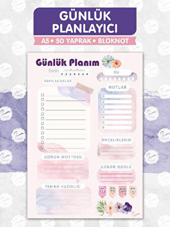 Günlük Planlayıcı Planner 50 Yaprak - Planlayıcı Defter Bloknot To do list (A5 15X21) 50 Syf.-T967