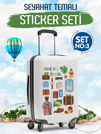 Seyahat Temalı Bavul Sticker Etiket Çıkartma S3 (Laptop Tablet Suluk Telefon Valiz Defter Kitap)-T971