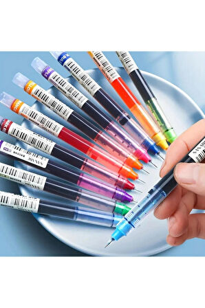 12 Adet Hızlı Kuruyan Nötr Renk Tükenmez Kalem - 0.5mm Karbon Kalem