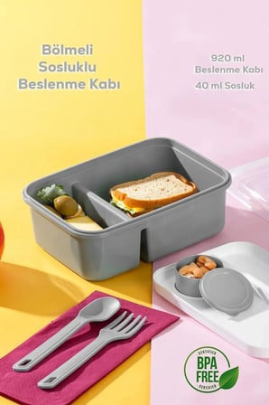 Lunch To Go Bölmeli Sosluklu Beslenme Kabı 920 ml + 40 ml 2 Adet