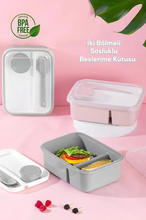 Lunch To Go Bölmeli Sosluklu Beslenme Kabı 920 ml + 40 ml 2 Adet