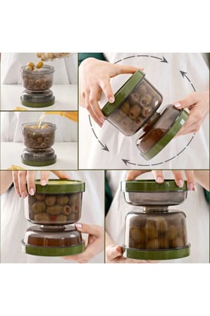 Kum Saati Zeytin & Turşu Saklama Kabı Süzgeçli Şeffaf - Çevir Sakla & Çevir Ye
