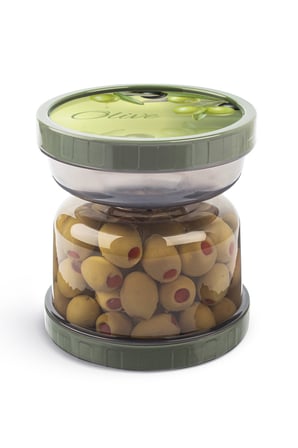 Kum Saati Zeytin & Turşu Saklama Kabı Süzgeçli Şeffaf - Çevir Sakla & Çevir Ye