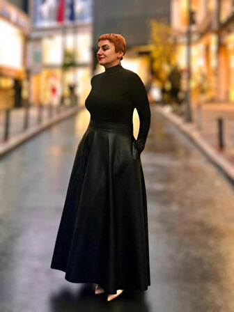 Cepli kloş deri uzun etek