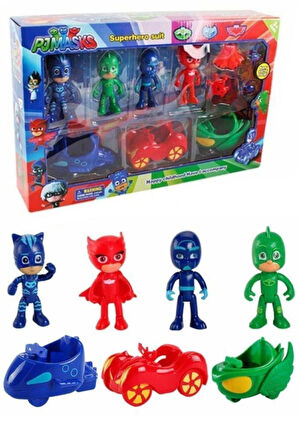 Kız Erkek Çocuk Eğlenceli Oyuncaklar Maskeliler Figür Karakter Arabalı Oyuncak Araç Seti 7 Parça