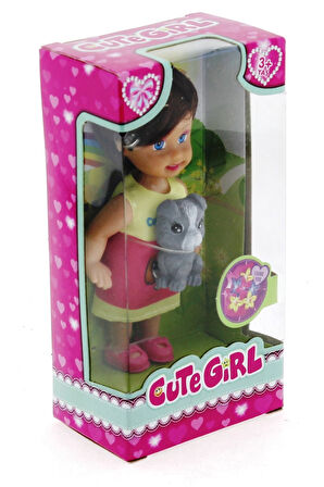 Kız Erkek Çocuk Oyuncak Cute Girl Gri Köpekli ve Kumral Mini Bebek Kız Erkek Çocuk Oyuncak Eğitici O