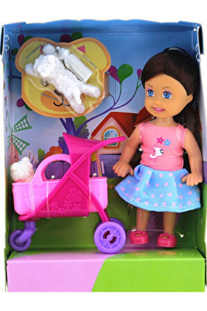 Kız Erkek Çocuk Oyuncak Lovely Mini Bebek Pembe Sepetli Evcil Hayvanlı Oyun Seti Kız Erkek Çocuk Oyu