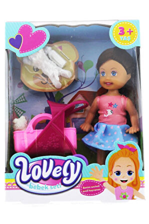 Kız Erkek Çocuk Oyuncak Lovely Mini Bebek Pembe Sepetli Evcil Hayvanlı Oyun Seti Kız Erkek Çocuk Oyu