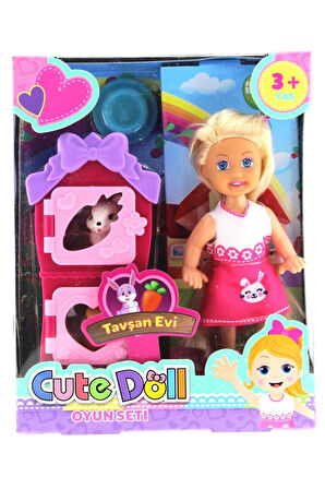 Kız Erkek Çocuk Oyuncak Cute Doll Mini Bebek Tavşanlı ve İki Katlı Kulübe Oyun Seti Kız Erkek Çocuk