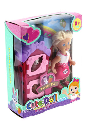 Kız Erkek Çocuk Oyuncak Cute Doll Mini Bebek Tavşanlı ve İki Katlı Kulübe Oyun Seti Kız Erkek Çocuk