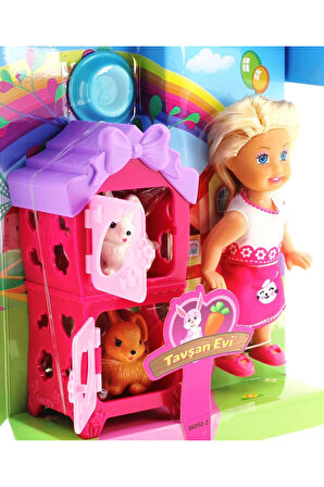 Kız Erkek Çocuk Oyuncak Cute Doll Mini Bebek Tavşanlı ve İki Katlı Kulübe Oyun Seti Kız Erkek Çocuk