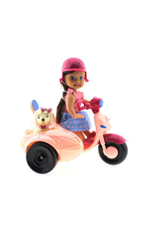 Kız Erkek Çocuk Oyuncak Cute Doll Mini Bebek ve Köpekli Pembe Motorsiklet Kız Erkek Çocuk Oyuncak Eğ