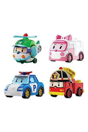 Kız Erkek Çocuk Oyuncak POLI MRT-760 Robocar Poli Mini Kasabanın Kurtarma Araçları 4lü Set Kız Erkek
