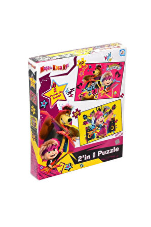 Kız Erkek Çocuk Oyuncak MS7579 Laço Kids Maşa ile Koca Ayı 2 Puzzle 1 Kutuda / 35+60 Parça Puzzle Kı