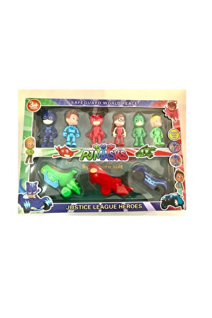Kız Erkek Çocuk Eğlenceli Oyuncaklar Pj Maskeliler Arabalı 6 'lı Figür Set - 1183
