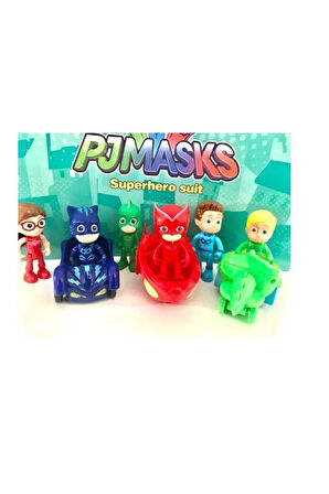 Kız Erkek Çocuk Eğlenceli Oyuncaklar Pj Maskeliler Arabalı 6 'lı Figür Set - 1183