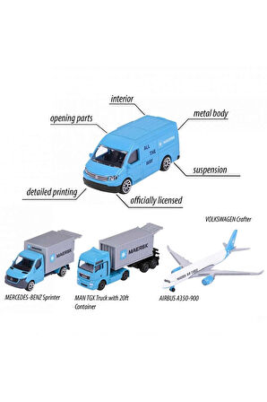 Kız Erkek Çocuk Oyuncak Majorette Maersk Temalı Lojistik 4'lü Koleksiyon Paketi Kız Erkek Çocuk Oyun