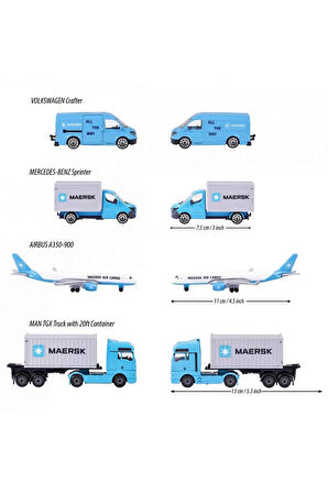 Kız Erkek Çocuk Oyuncak Majorette Maersk Temalı Lojistik 4'lü Koleksiyon Paketi Kız Erkek Çocuk Oyun