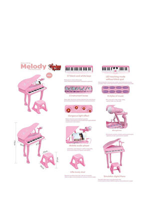 Kız Erkek Çocuk Oyuncak BAO-1403 0213 Mikrofonlu 37 Tuşlu Mp3 Çalar Büyük Pembe Piyano Kız Erkek Çoc