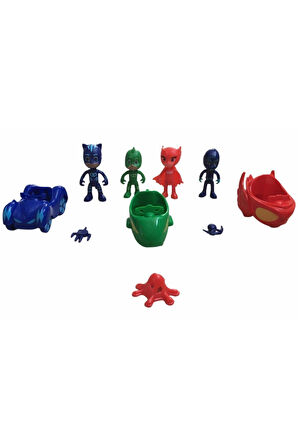 Kız Erkek Çocuk Eğlenceli Oyuncaklar Pjmasks Pjmaskeliler 4 Figür 3 Araba 4 Aparatli Set