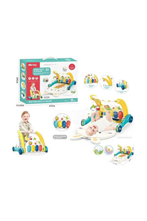Kız Erkek Çocuk Oyuncak BIB6015 -Vardem Piyanolu 2 in 1 Bebek Yürüteci ve Tavşan Desenli Mavi Oyun H