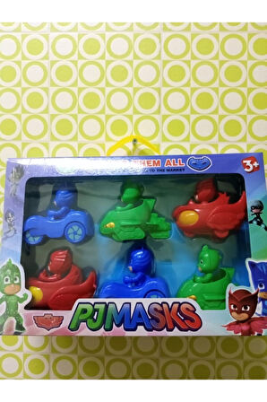 Kız Erkek Çocuk Eğlenceli Oyuncaklar Oyuncak Pjmask 6'lı Arabalı Pj Maskeliler 6 Figür 10Cm Karakter