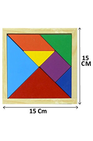 Kız Erkek Çocuk Eğlenceli Oyuncaklar Ahşap Tangram 15x15Cm Eğitici 7 Parçalı Büyük Boy