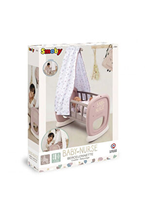 Kız Erkek Çocuk Oyuncak 7600220373 Smoby Baby Nurse Oyuncak Bebek için Sallanan Beşik Oyun Seti +18