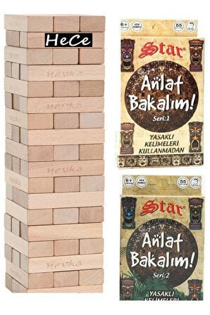 Kız Erkek Çocuk Eğlenceli Oyuncaklar 54 Parça Jengadenge Oyunu Ve Anlat Bakalım Tabu Seri 1+2 Kartla