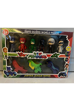 Kız Erkek Çocuk Eğlenceli Oyuncaklar Pj Mask Pija Maskeliler Arabalı Figür Oyuncak 9 Parça Set