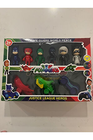 Kız Erkek Çocuk Eğlenceli Oyuncaklar Pj Mask Pija Maskeliler Arabalı Figür Oyuncak 9 Parça Set