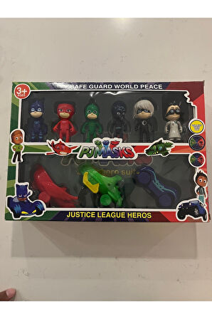 Kız Erkek Çocuk Eğlenceli Oyuncaklar Pj Mask Pija Maskeliler Arabalı Figür Oyuncak 9 Parça Set