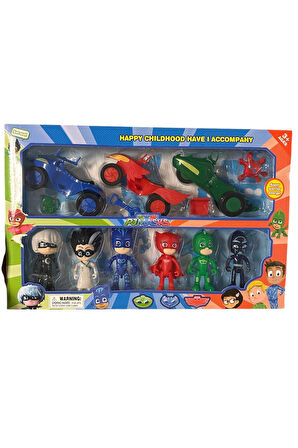 Kız Erkek Çocuk Eğlenceli Oyuncaklar Büyük Set Pijamaskeliler Figür Seti 6 Kalekter 3 Araba Lı 9 Lu