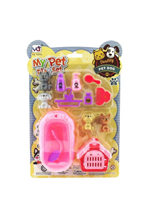 Kız Erkek Çocuk Oyuncak Pembe Küvetli Evcil Hayvan Bakım Seti Kız Erkek Çocuk Oyuncak Eğitici Oyunca