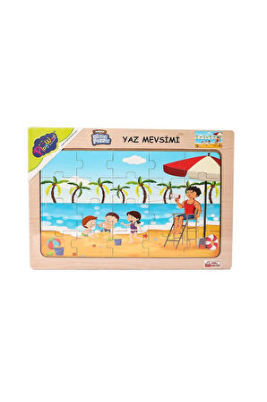 Kız Erkek Çocuk Oyuncak ONY-117/118/119/120 Ahşap Eğitici Puzzle -Yaz Mevsimi Kız Erkek Çocuk Oyunca