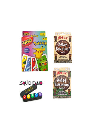 Kız Erkek Çocuk Eğlenceli Oyuncaklar Squid Game 2 Gonggi 5 Taş Pokemon Uno + Anlat Bakalım Seri 1 +