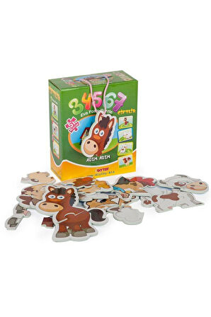 Kız Erkek Çocuk Oyuncak 8018 DıyToy Süper Renkli 5'i1 Kutuda Puzzle - Çiftlik / 3+4+5+6+7 Parça Puzz