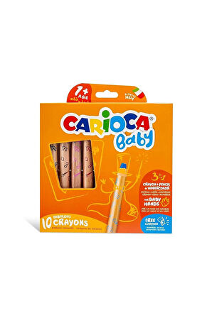 Kız Erkek Çocuk Oyuncak Carioca Baby ''3 in 1'' Jumbo Ahşap Gövdeli Boya Kalemi 10'lu Kız Erkek Çocu
