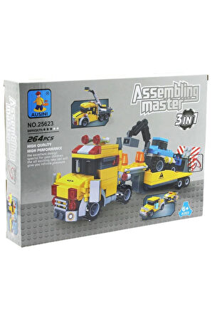 Kız Erkek Çocuk Oyuncak Ausini Assembling Master 3 in 1 264 Parça Çekici Kamyonlar Kız Erkek Çocuk O