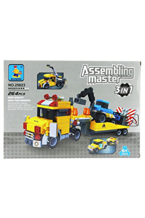 Kız Erkek Çocuk Oyuncak Ausini Assembling Master 3 in 1 264 Parça Çekici Kamyonlar Kız Erkek Çocuk O