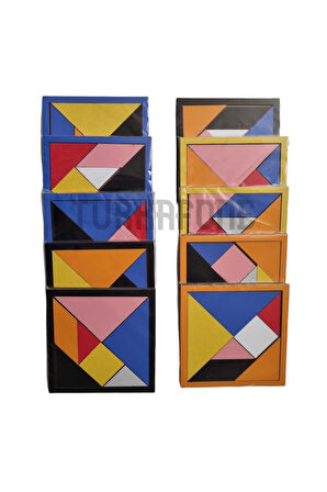 Kız Erkek Çocuk Eğlenceli Oyuncaklar Ahşap Tangram Zeka Oyunu 6mm 14x14cm