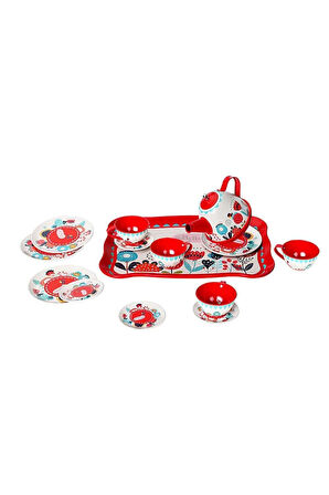 Kız Erkek Çocuk Oyuncak ATF-998A-998B 15 PARÇA ÇİÇEK DESENLİ METAL ÇAY SET Kız Erkek Çocuk Oyuncak E